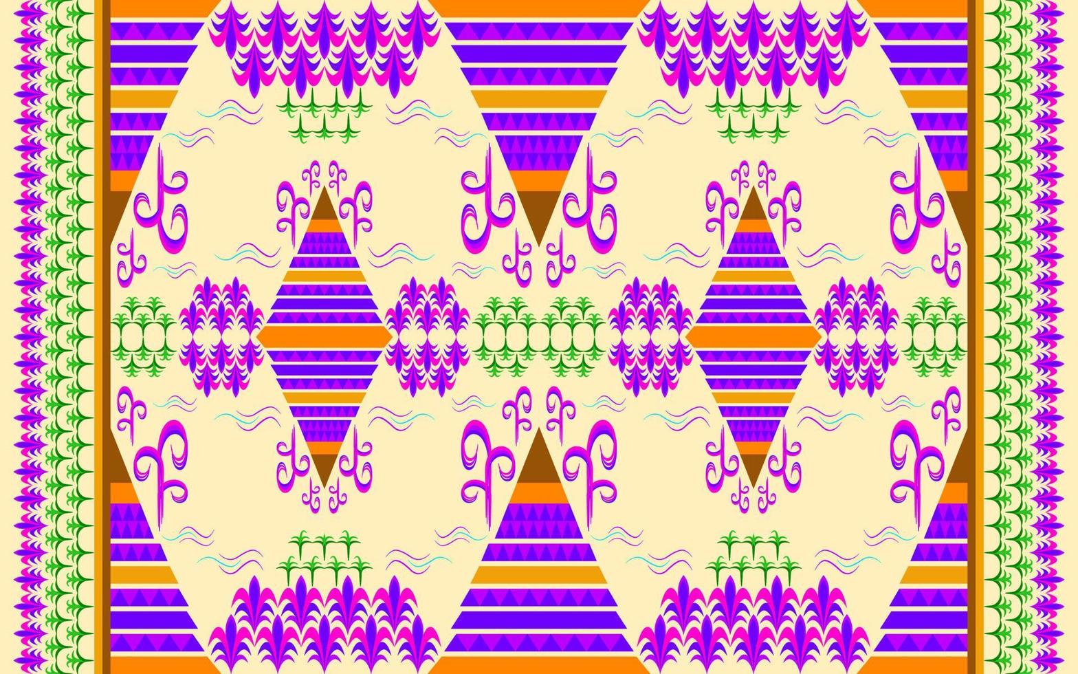 Ethnic folk geometric seamless pattern in flora and earth theme purple, brown and green tone in vector illustration design for fabric, mat, carpet, scarf, wrapping paper, tile and more