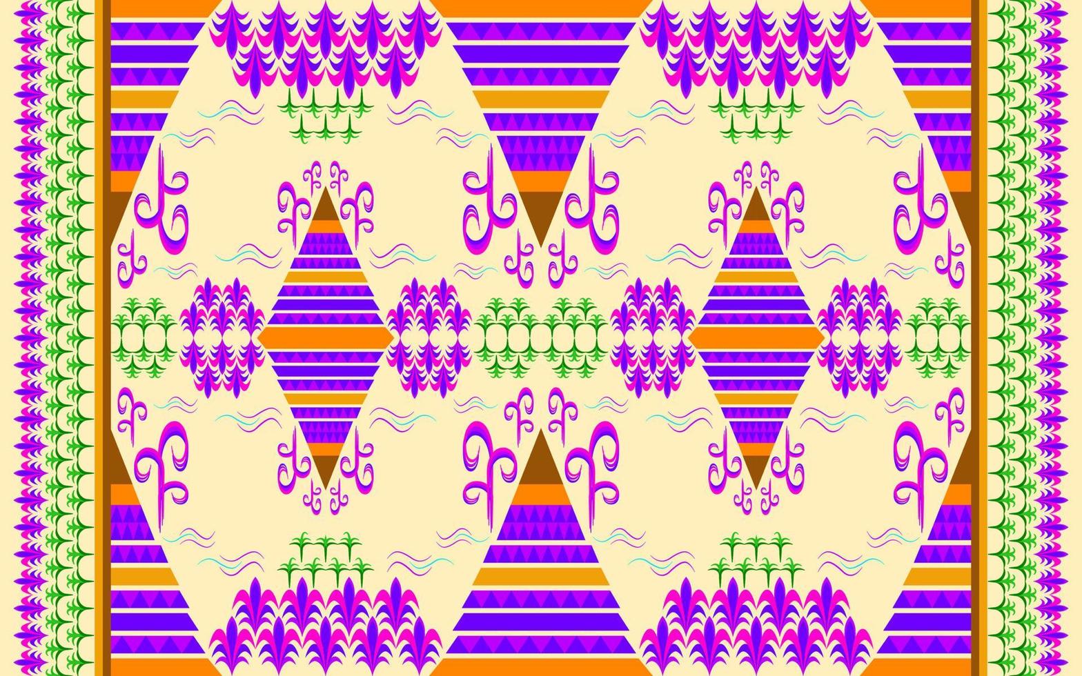 Ethnic folk geometric seamless pattern in flora and earth theme purple, brown and green tone in vector illustration design for fabric, mat, carpet, scarf, wrapping paper, tile and more