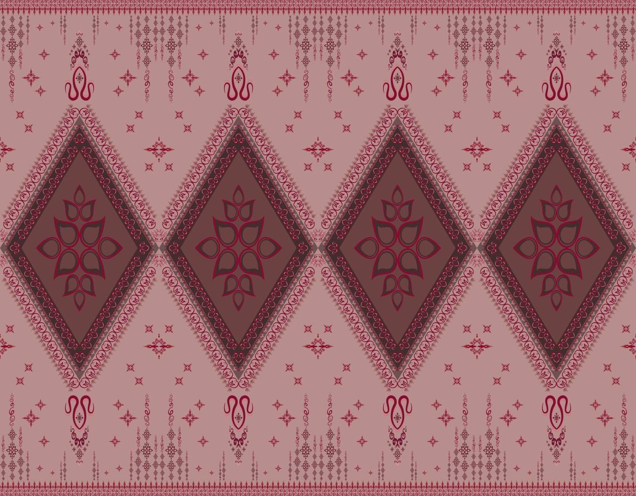Ethnic folk geometric seamless pattern in dark brown and red tone in vector illustration design for fabric, mat, carpet, scarf, wrapping paper, tile and more