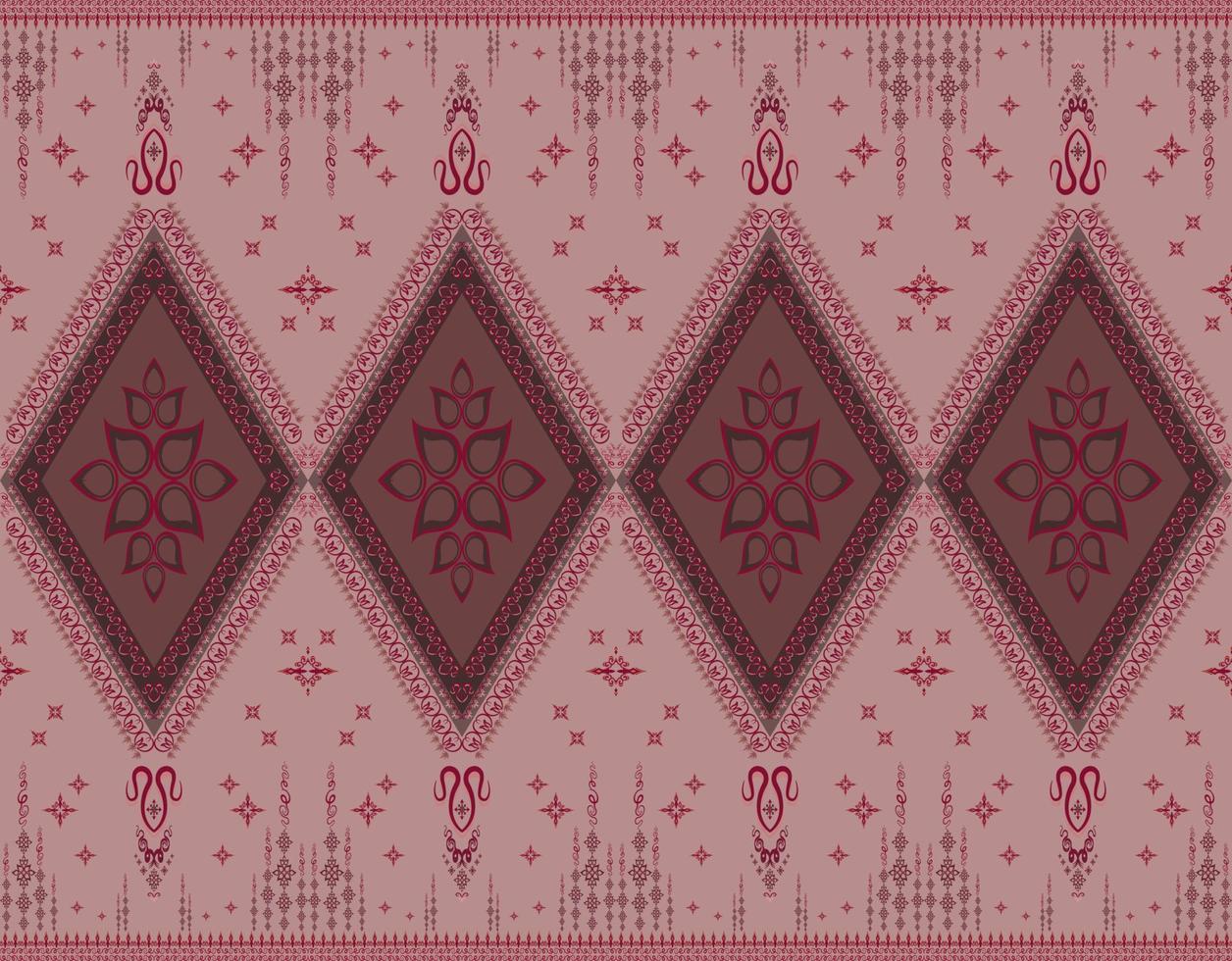 Ethnic folk geometric seamless pattern in dark brown and red tone in vector illustration design for fabric, mat, carpet, scarf, wrapping paper, tile and more