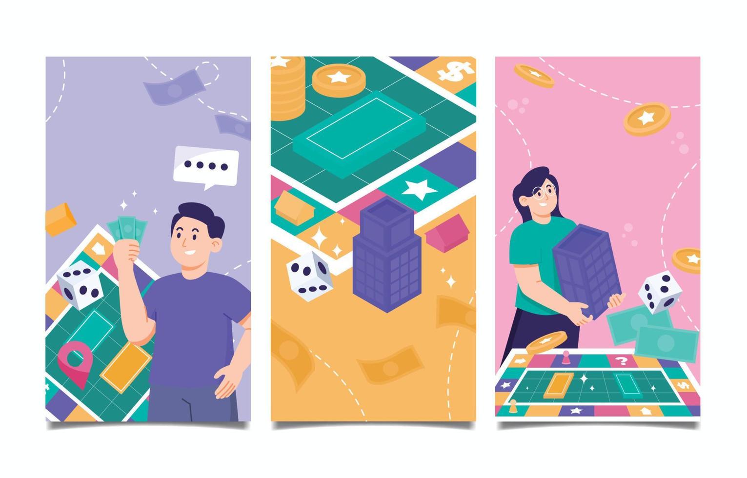 Set of Board Game Social Media Story Posts vector