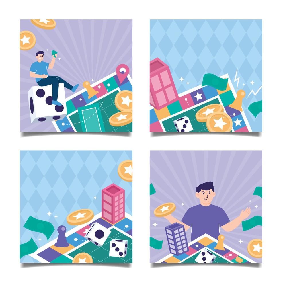 Set of Board Game Social Media Posts vector