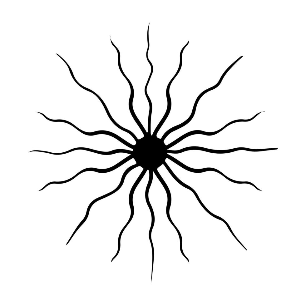 Vector black sun in boho style. Abstract illustration of the dawn drawn by hand with a single line. Esotericism.