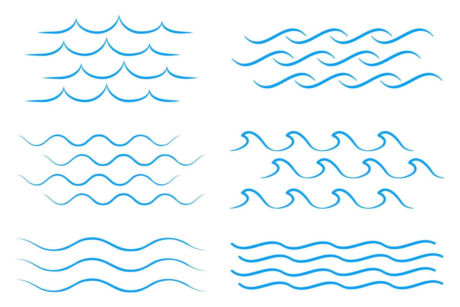 Sea wave icon set. Collection of thin line waves. Flat vector illustration
