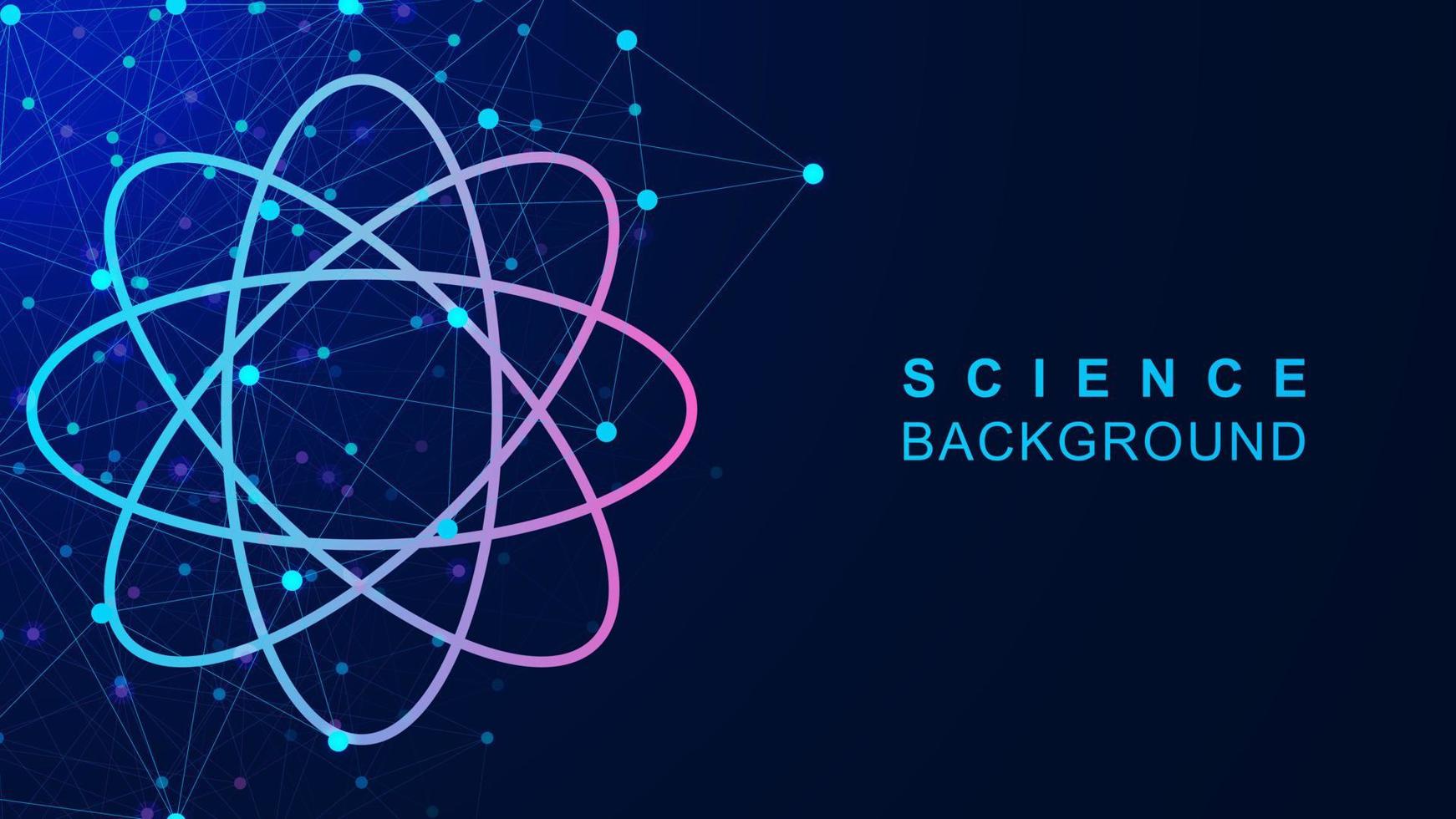 Dots and lines connection with science icon on dark blue background. Abstract futuristic backdrop design. Vector illustration.
