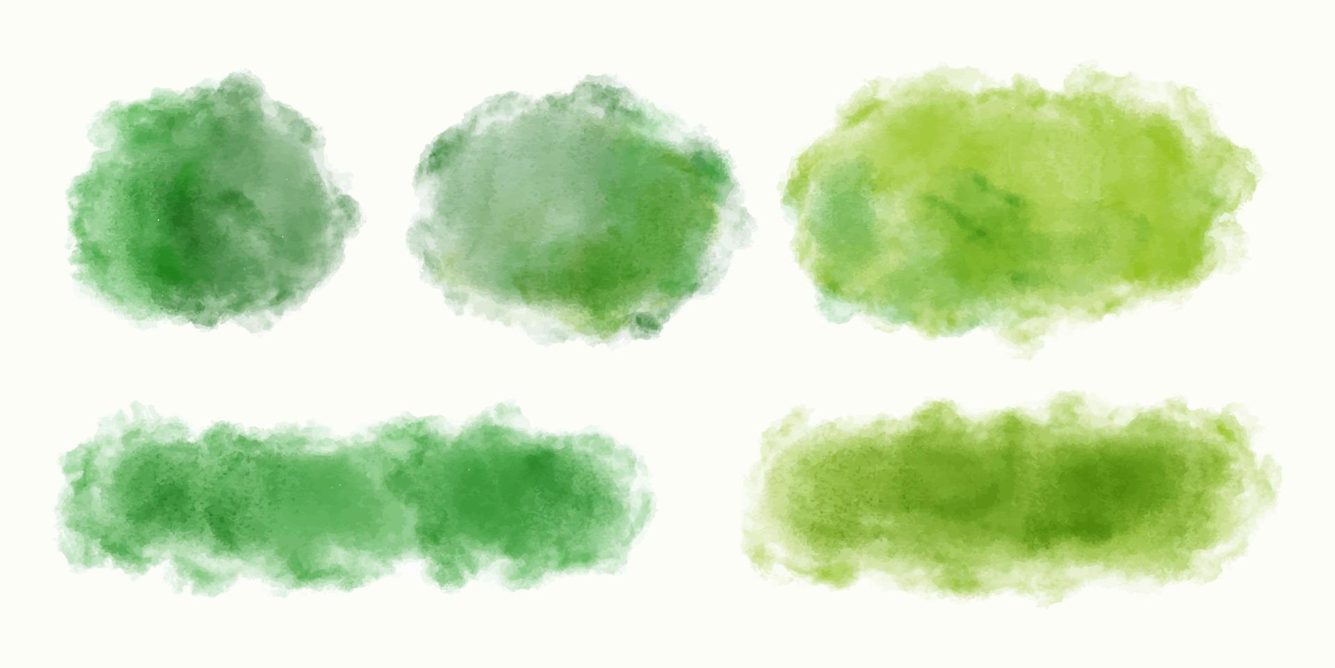 Green watercolor stains and stripes isolated on white. Hand painted, vector illustration
