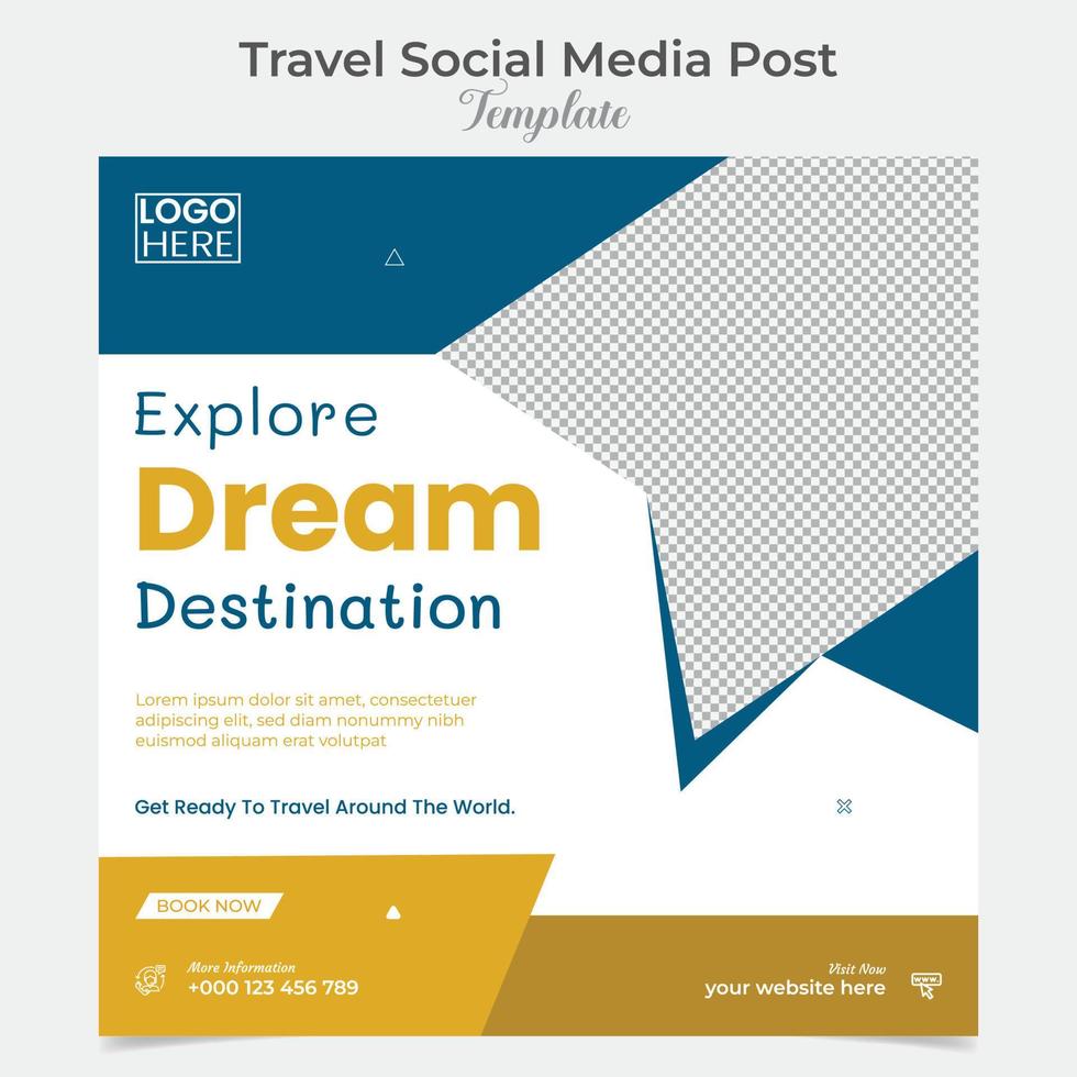 Travel and tour square flyer post banner and social media post template design vector