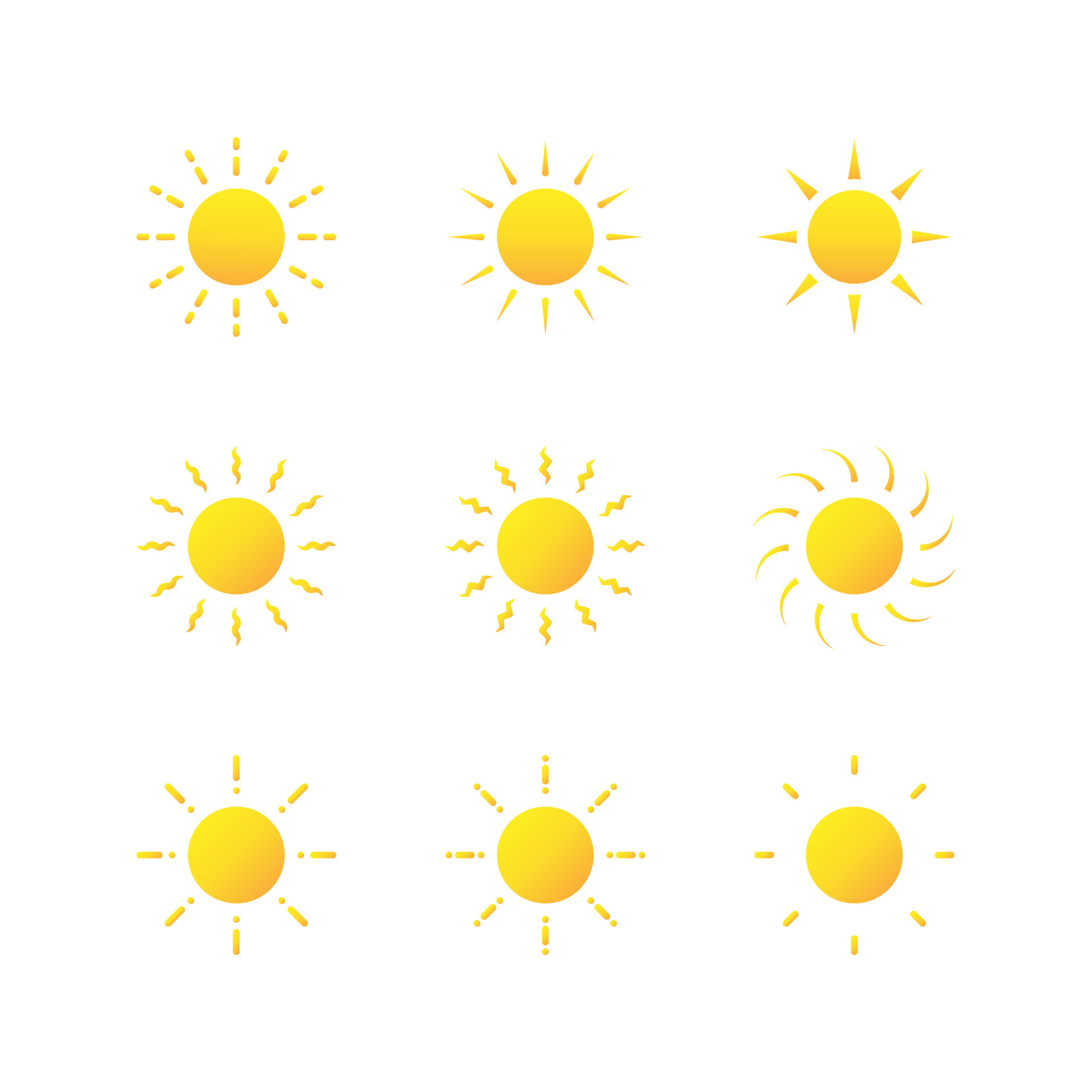 set of sun icons vector for Logo and brightness symbol with gradient ...