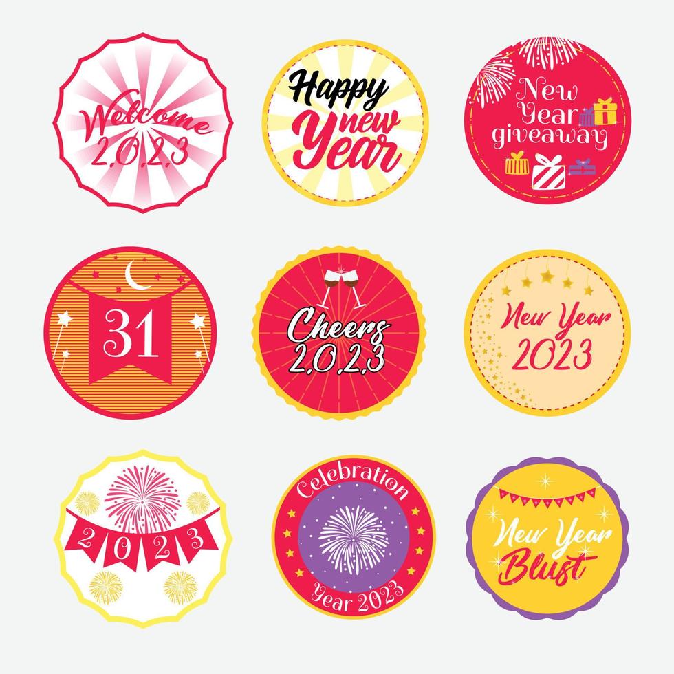 New year stickers pack vector