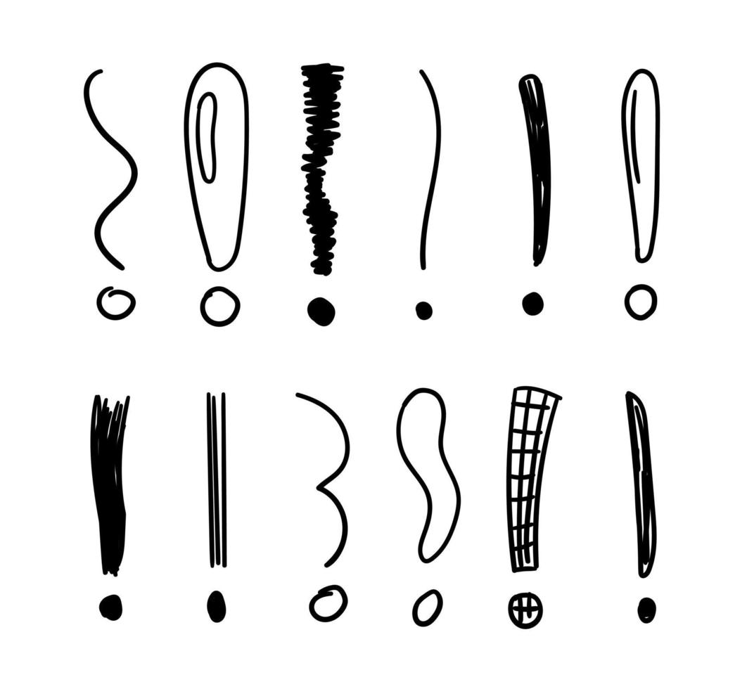 Handwritten line art exclamation marks set in different styles. Amazing for lettering and illustrations. vector