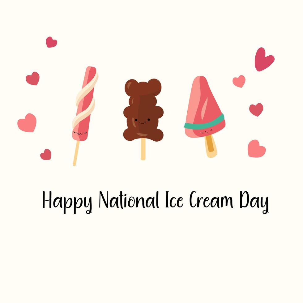 Bright summer poster with sweets. Vector Illustration for Happy national ice cream day.