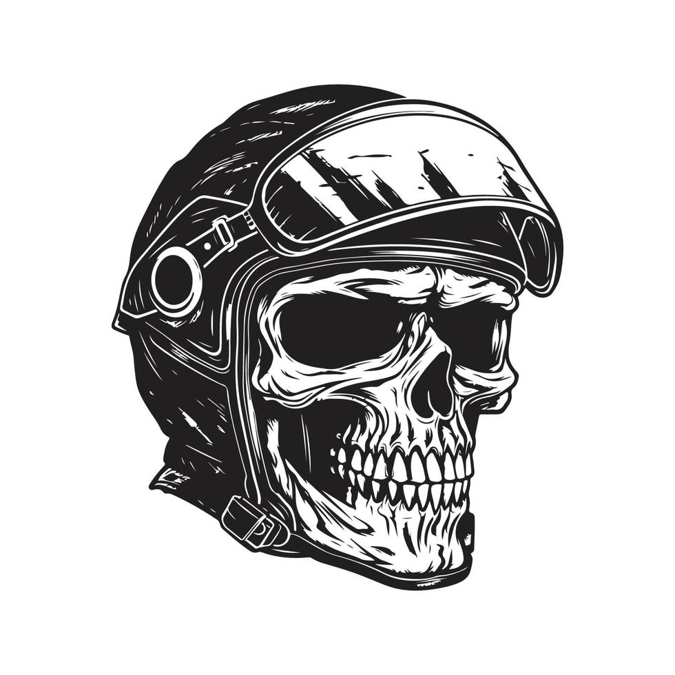 skull biker, vector concept digital art, hand drawn illustration