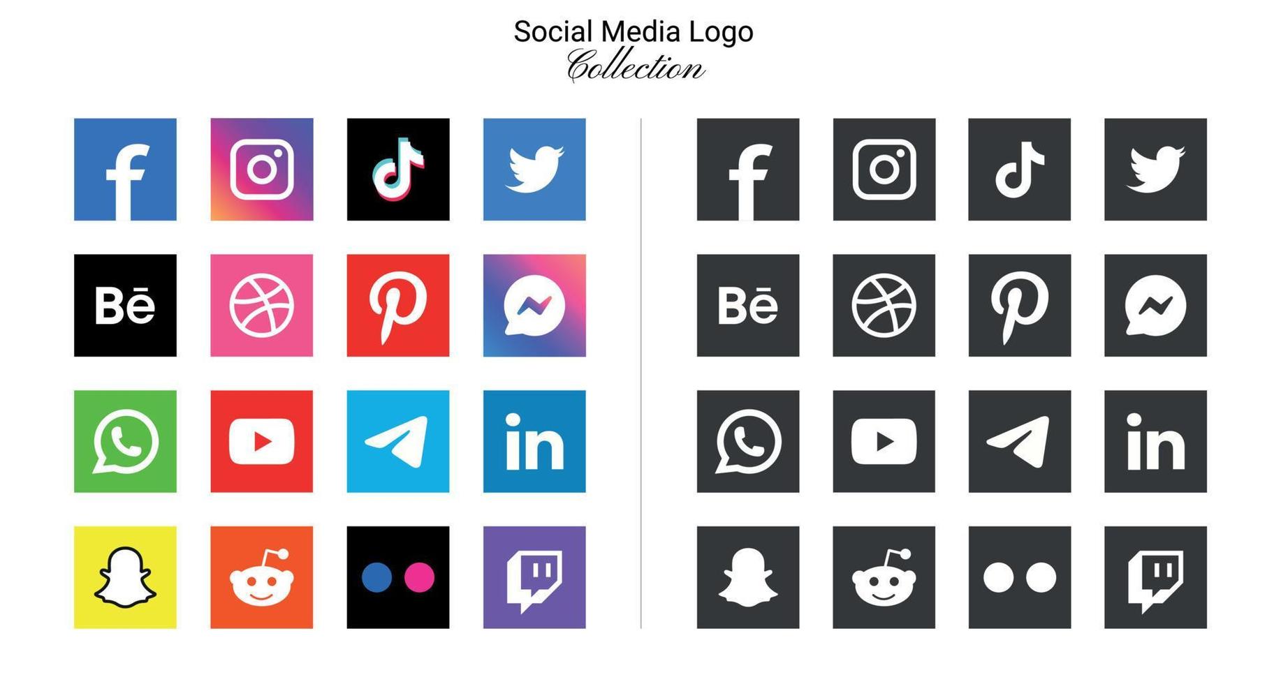 Popular social network logo icons facebook instagram youtube pinterest and etc logo icons, social media icons vector