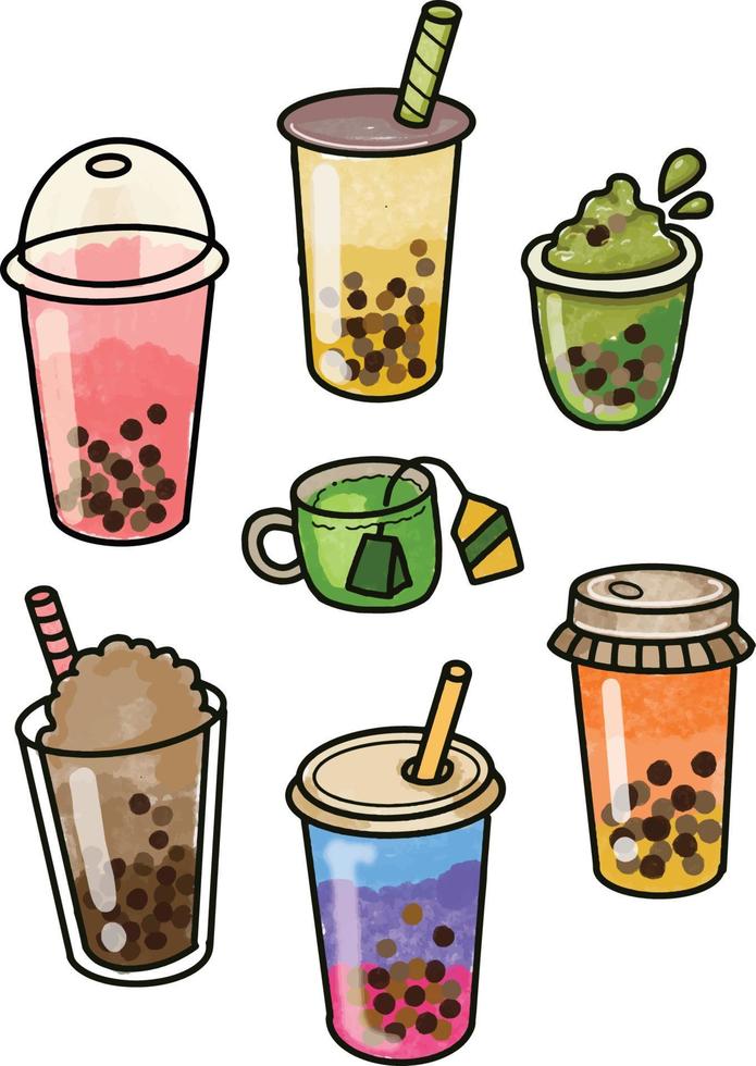Cute Boba Milk Tea Icons vector
