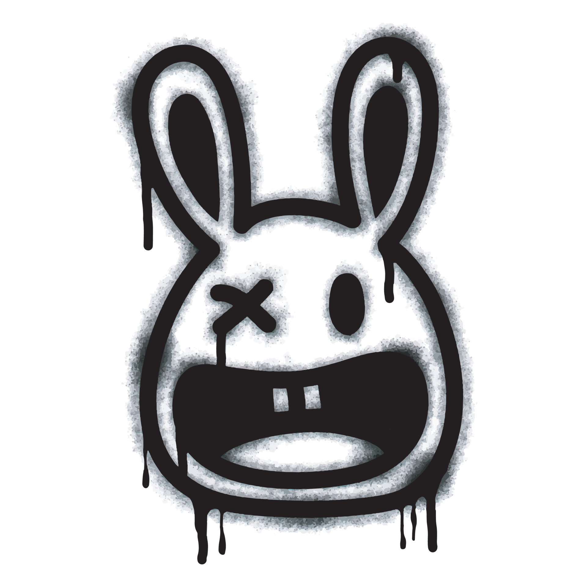 Spray Painted Graffiti laughing bunny face emoticon isolated on white