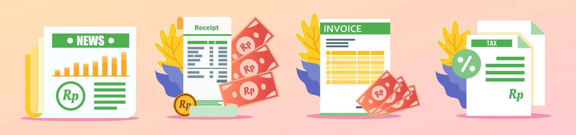 Indonesian Rupiah Receipt and Documents Illustration vector