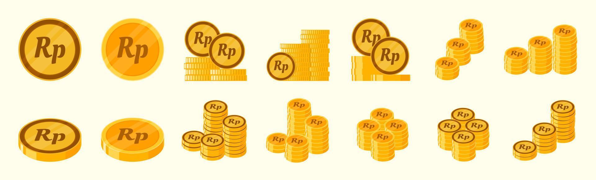 Indonesian Rupiah Coin Icon Set vector