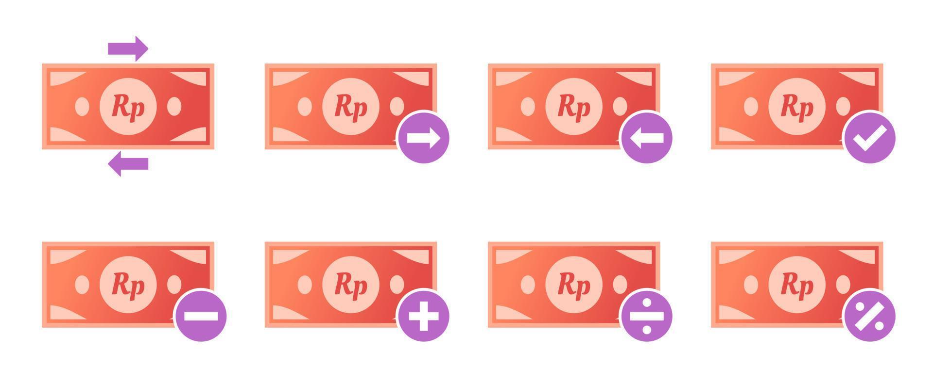 Indonesian Rupiah Money Transaction Icon Set vector