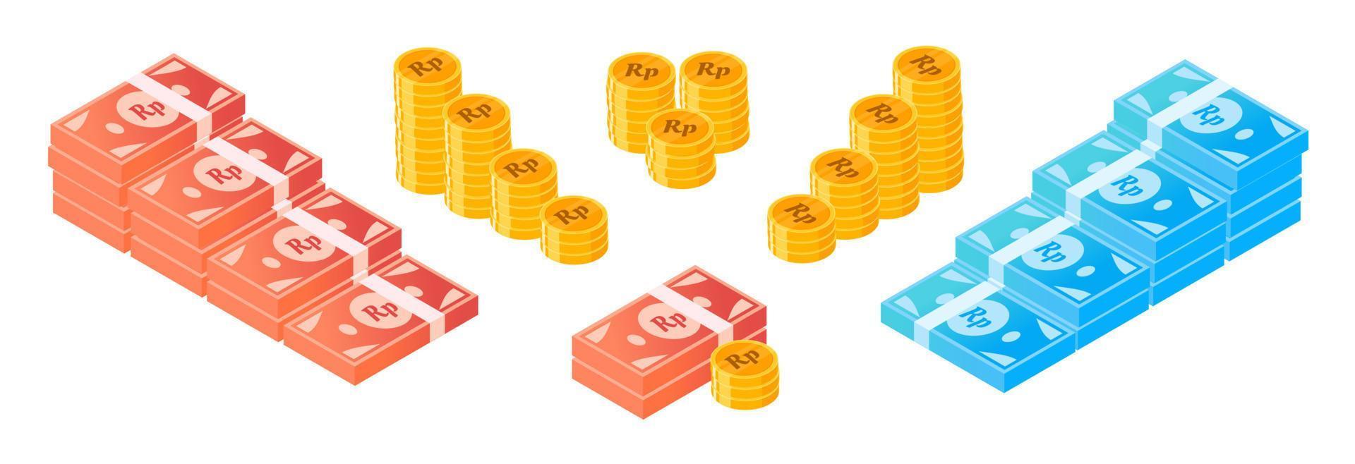 Indonesian Rupiah Money and Coin Bundle Set vector