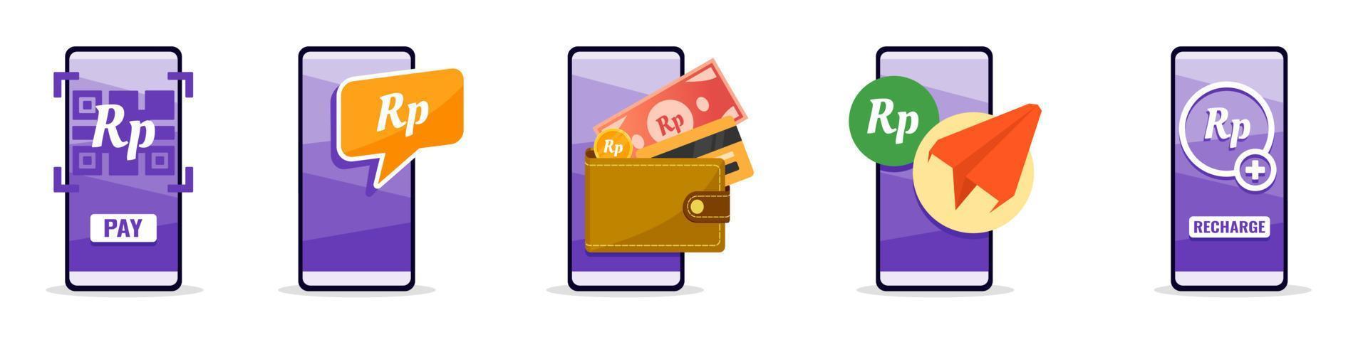 Online Mobile Banking with Indonesian Rupiah on Phone vector