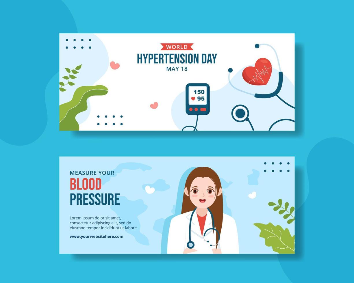 World Hypertension Day Horizontal Banner Cartoon Hand Drawn Templates Background Illustration vector