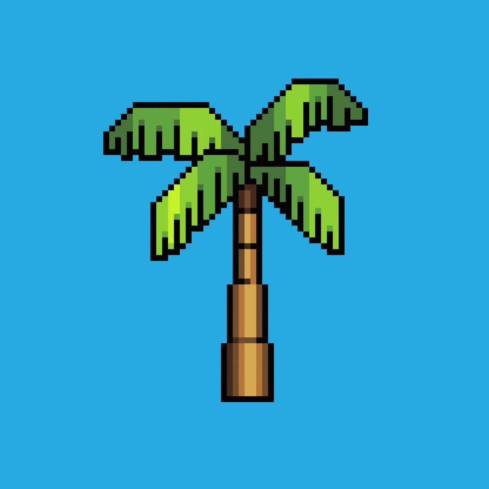 Pixel art illustration Palm tree. Pixelated palm tree. Green nature beach palm tree pixelated for the pixel art game and icon for website and video game. old school retro. vector
