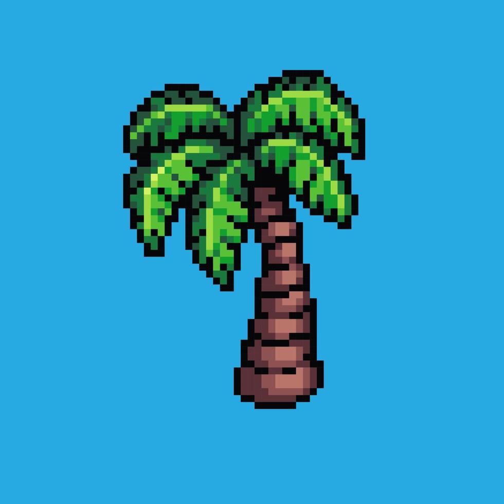 Pixel art illustration Palm tree. Pixelated palm tree. Green nature beach palm tree pixelated for the pixel art game and icon for website and video game. old school retro. vector