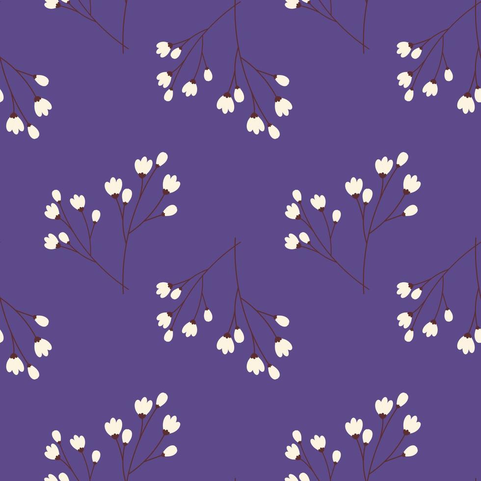 Spring Seamless pattern with cherry branches in trendy violet shades. Hello spring. Happy Easter vector