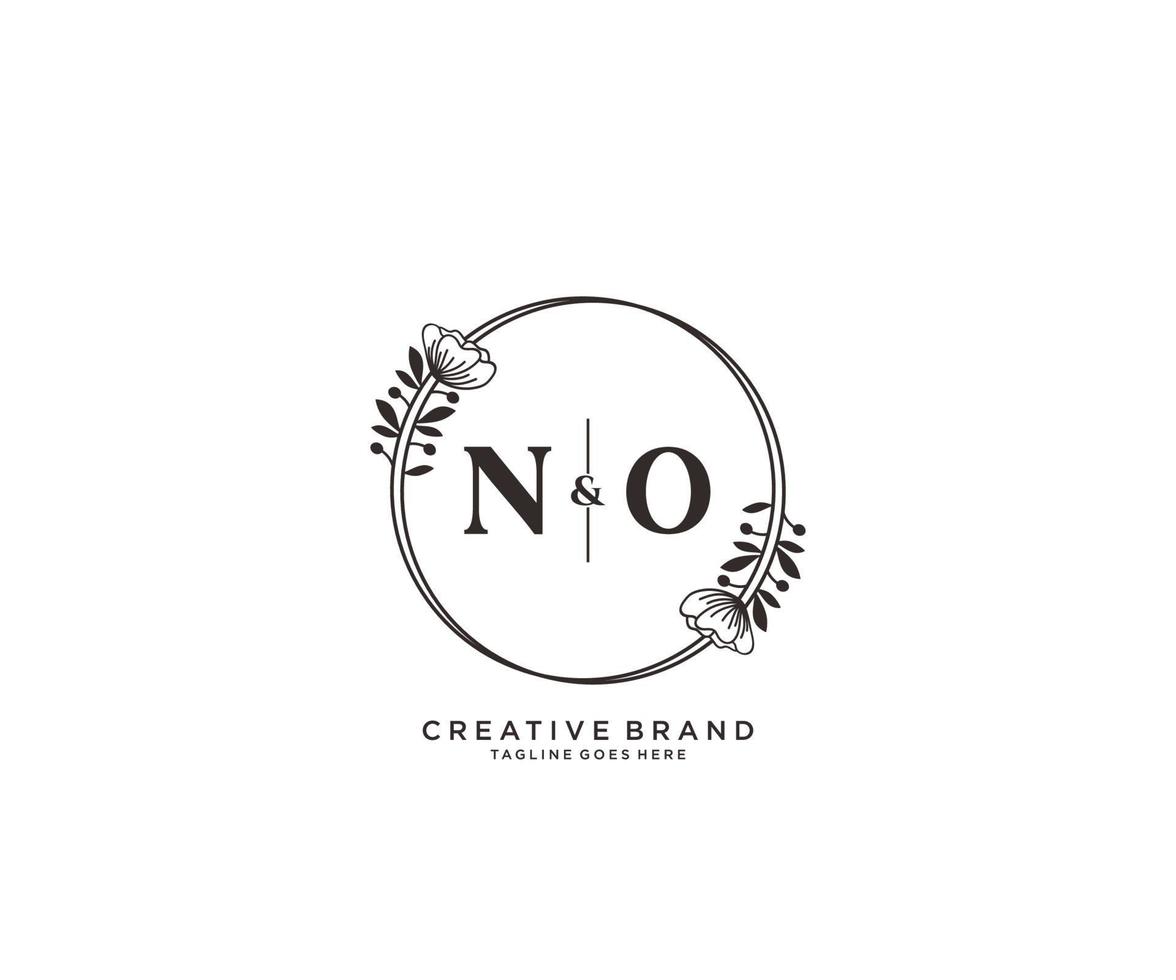 initial NO letters hand drawn feminine and floral botanical logo suitable for spa salon skin hair beauty boutique and cosmetic company. vector