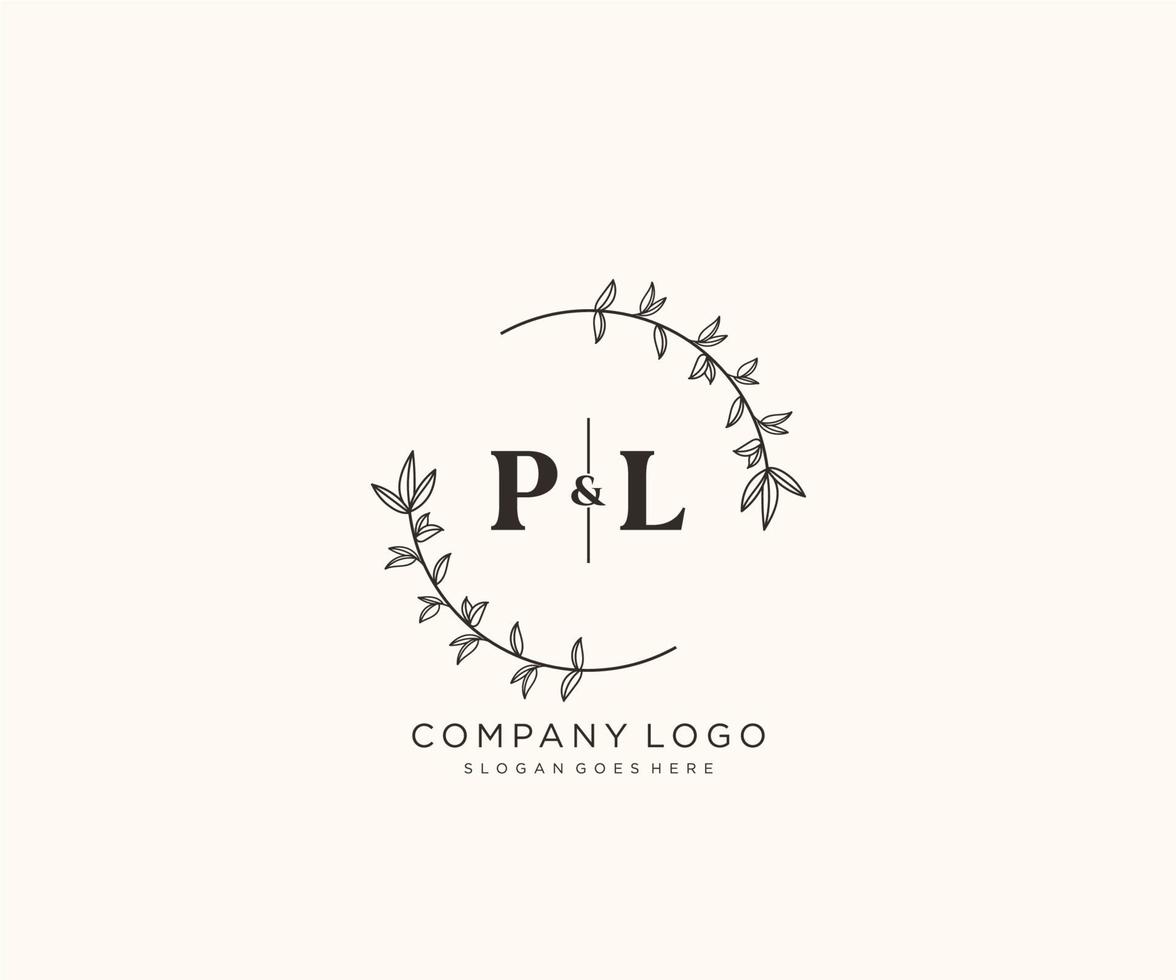 inicial pl letras hermosa floral femenino editable prefabricado monoline logo adecuado para spa salón piel pelo belleza boutique y cosmético compañía. vector