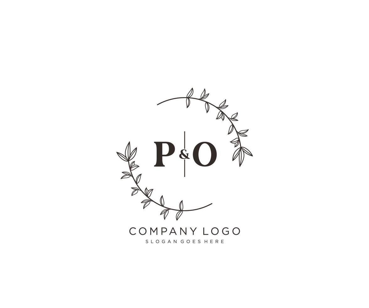 initial PO letters Beautiful floral feminine editable premade monoline logo suitable for spa salon skin hair beauty boutique and cosmetic company. vector