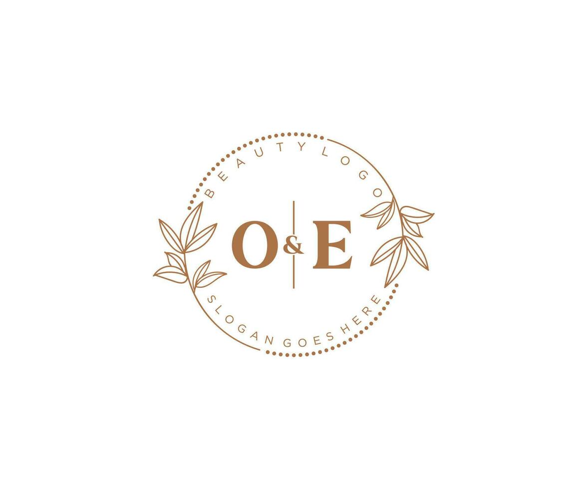 inicial oe letras hermosa floral femenino editable prefabricado monoline logo adecuado para spa salón piel pelo belleza boutique y cosmético compañía. vector