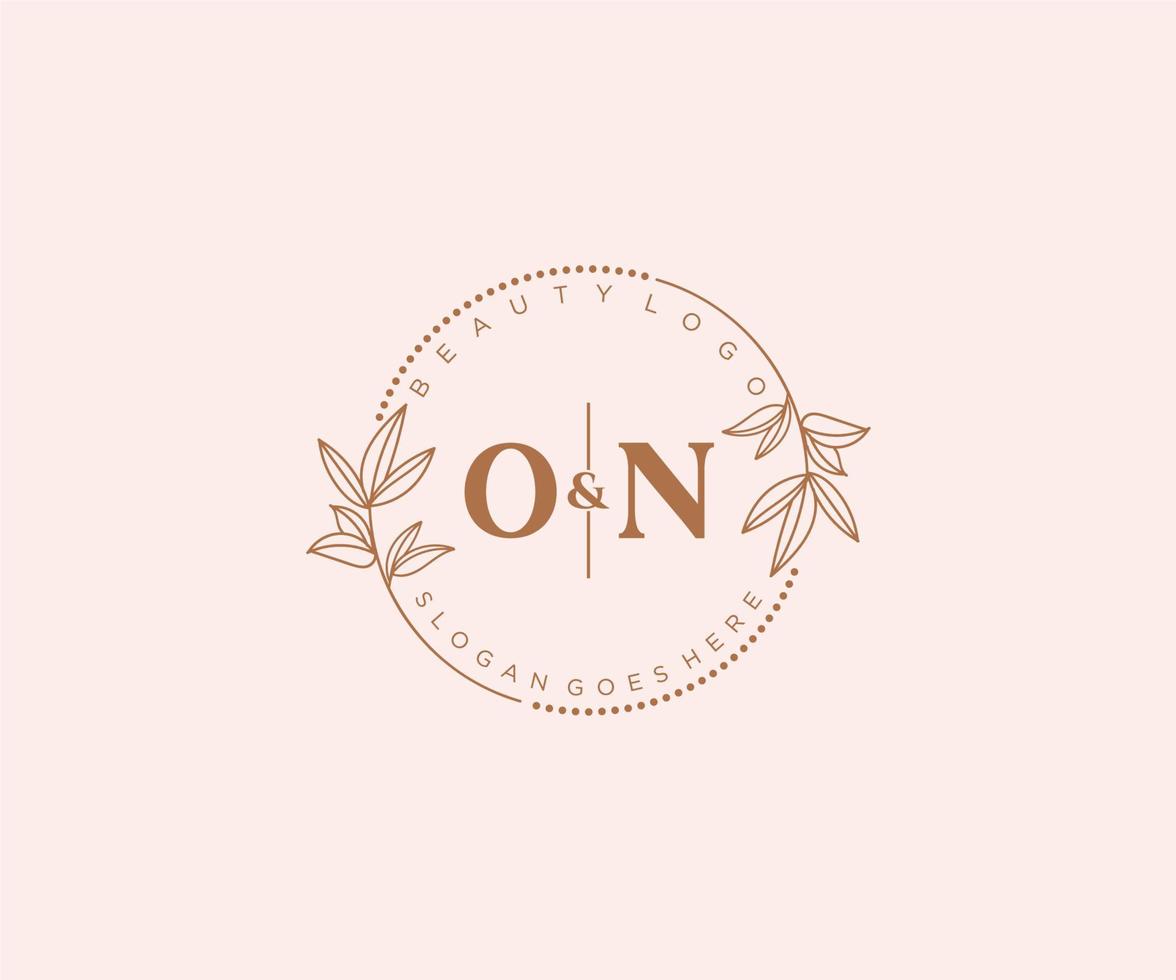 initial ON letters Beautiful floral feminine editable premade monoline logo suitable for spa salon skin hair beauty boutique and cosmetic company. vector