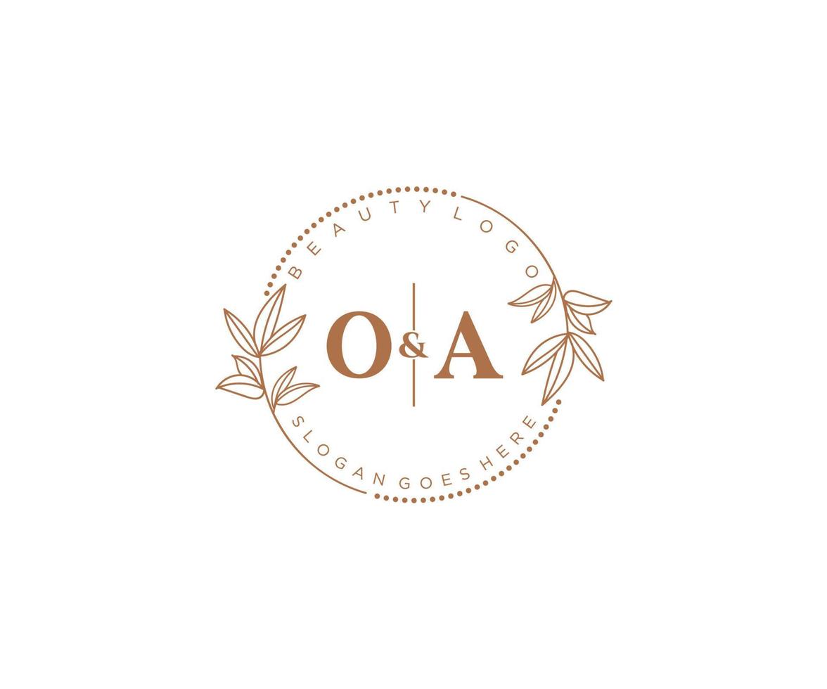 initial OA letters Beautiful floral feminine editable premade monoline logo suitable for spa salon skin hair beauty boutique and cosmetic company. vector