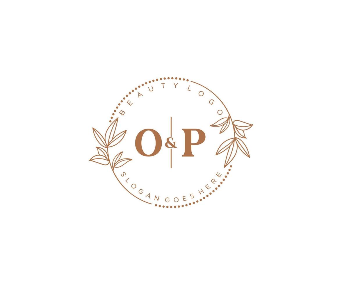 initial OP letters Beautiful floral feminine editable premade monoline logo suitable for spa salon skin hair beauty boutique and cosmetic company. vector