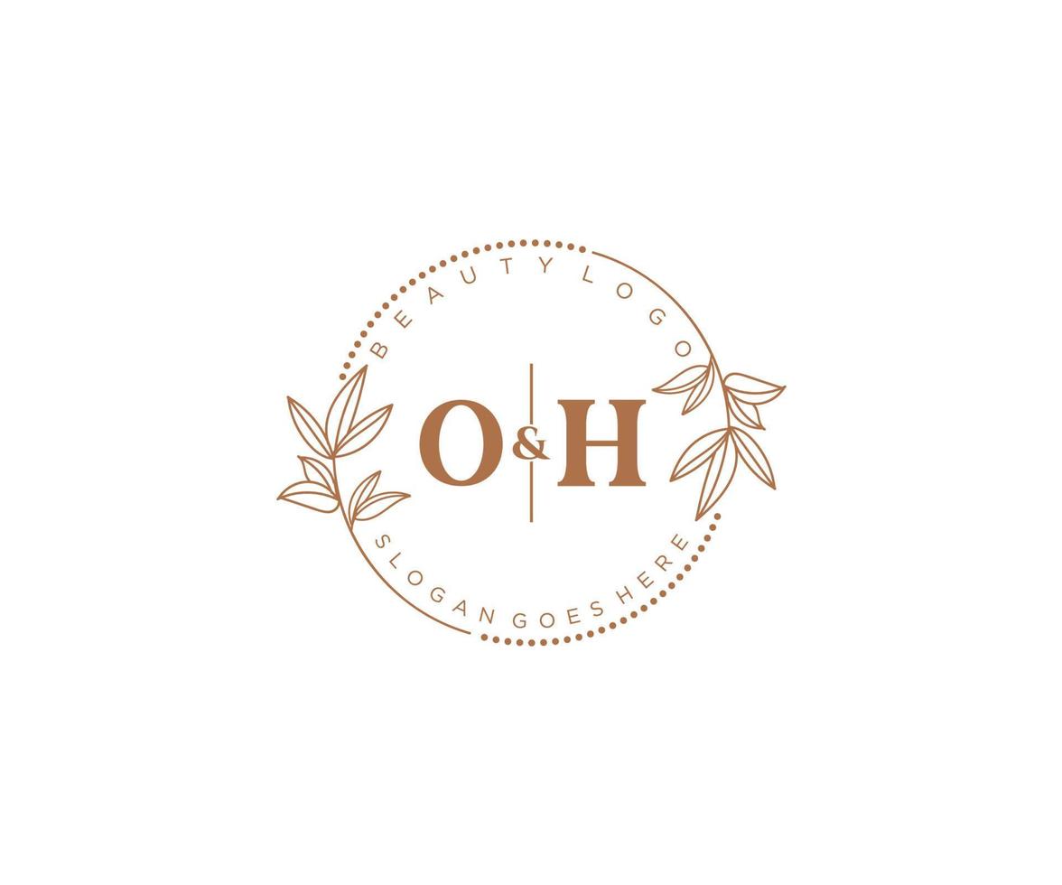 initial OH letters Beautiful floral feminine editable premade monoline logo suitable for spa salon skin hair beauty boutique and cosmetic company. vector