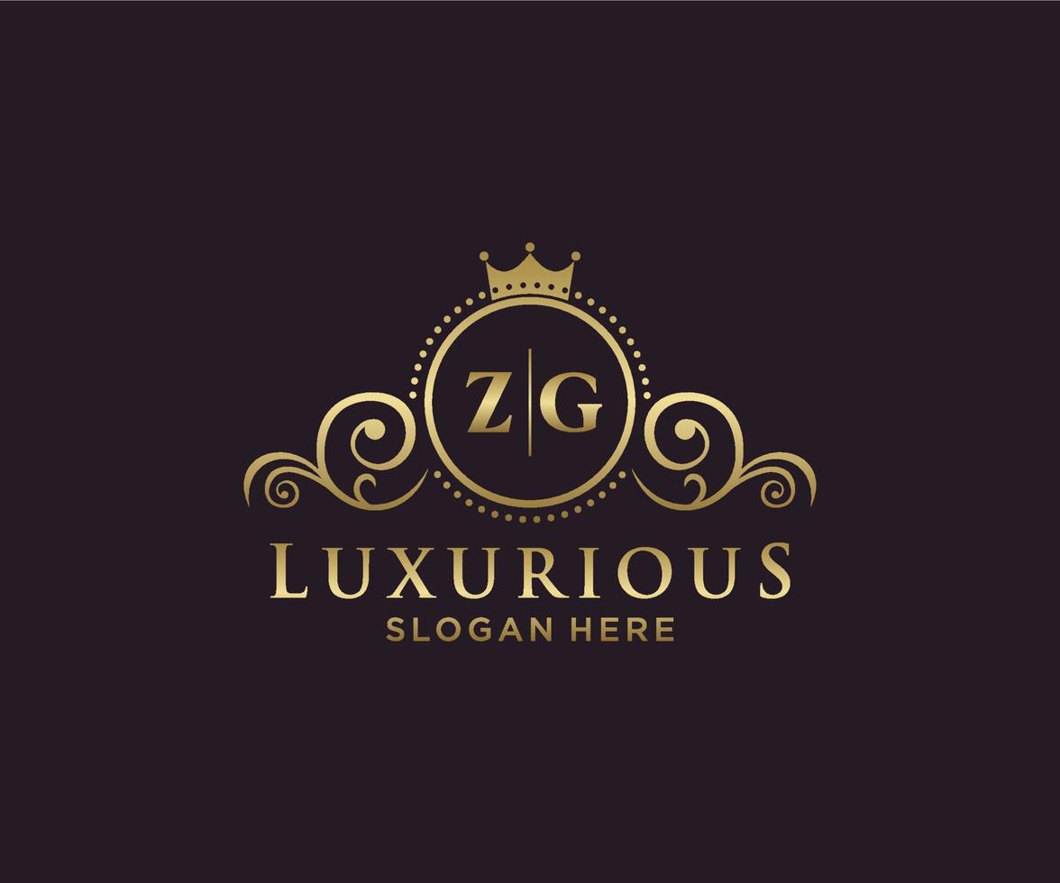 Initial ZG Letter Royal Luxury Logo template in vector art for Restaurant, Royalty, Boutique, Cafe, Hotel, Heraldic, Jewelry, Fashion and other vector illustration.
