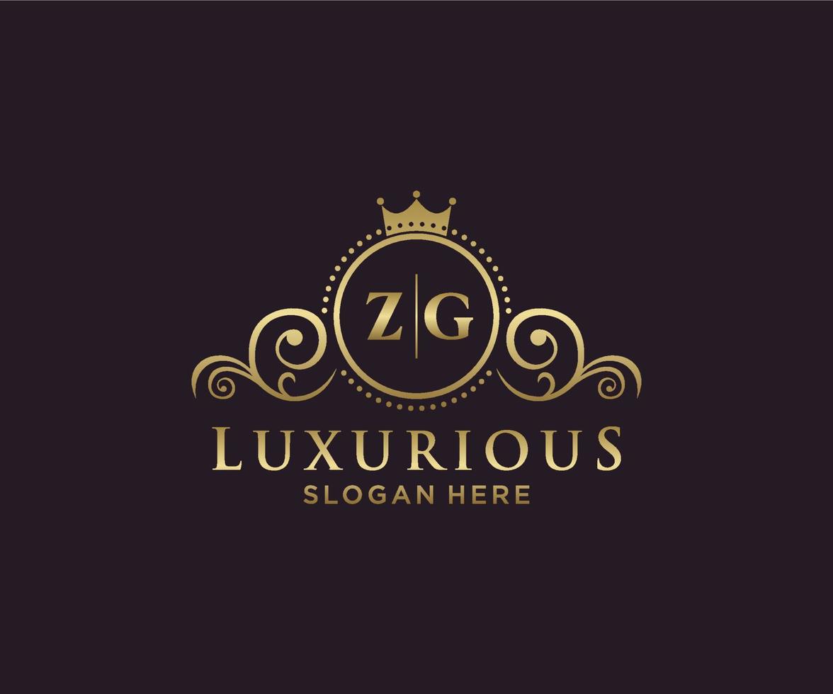 Initial ZG Letter Royal Luxury Logo template in vector art for Restaurant, Royalty, Boutique, Cafe, Hotel, Heraldic, Jewelry, Fashion and other vector illustration.