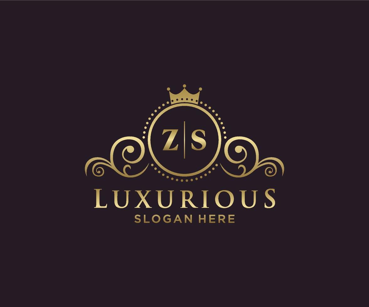 Initial ZS Letter Royal Luxury Logo template in vector art for Restaurant, Royalty, Boutique, Cafe, Hotel, Heraldic, Jewelry, Fashion and other vector illustration.