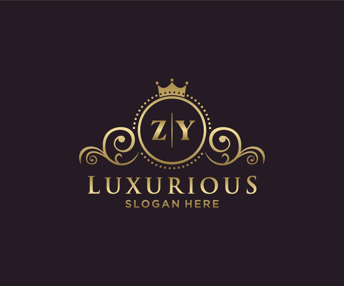 Initial ZY Letter Royal Luxury Logo template in vector art for Restaurant, Royalty, Boutique, Cafe, Hotel, Heraldic, Jewelry, Fashion and other vector illustration.