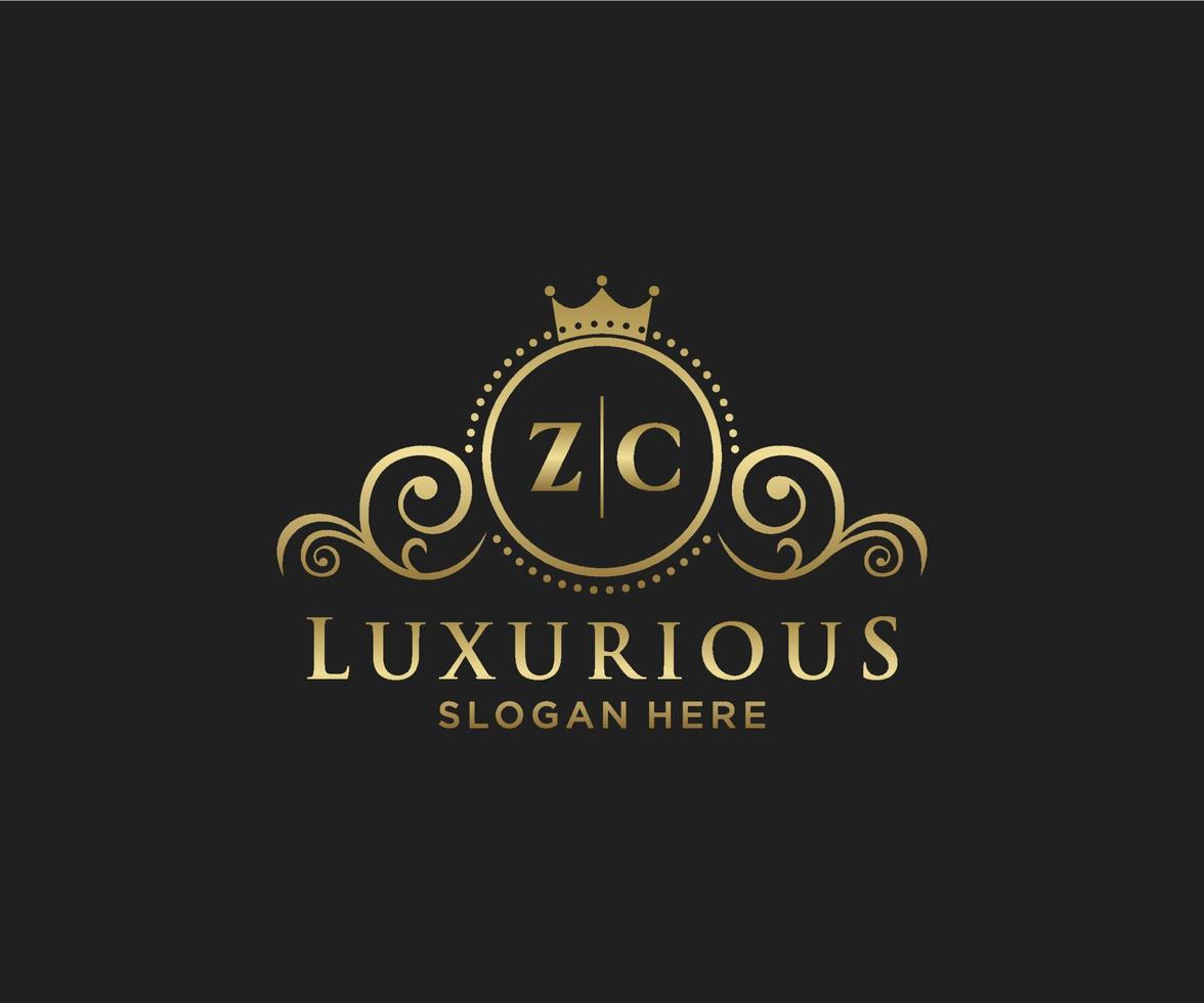 Initial ZC Letter Royal Luxury Logo template in vector art for Restaurant, Royalty, Boutique, Cafe, Hotel, Heraldic, Jewelry, Fashion and other vector illustration.