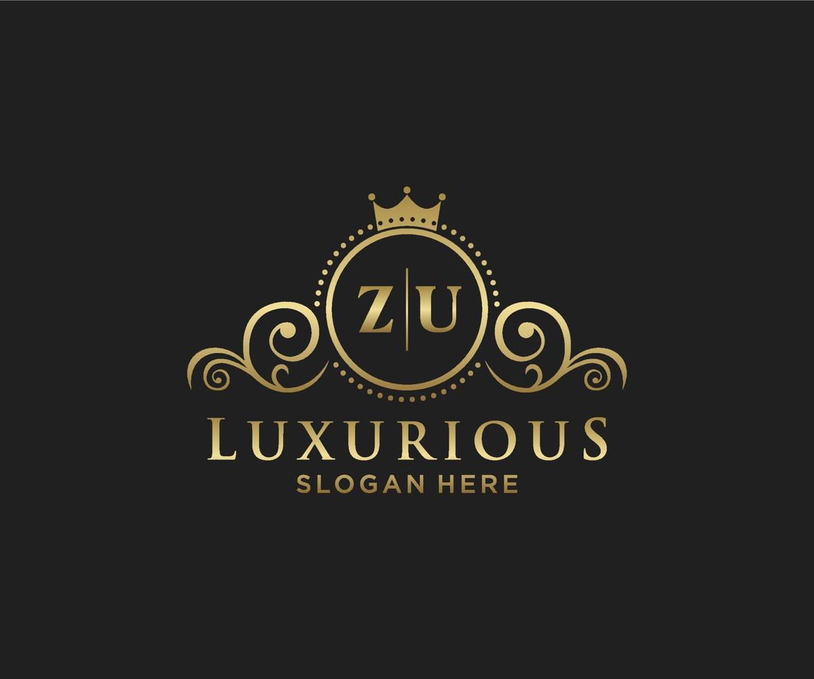 Initial ZU Letter Royal Luxury Logo template in vector art for Restaurant, Royalty, Boutique, Cafe, Hotel, Heraldic, Jewelry, Fashion and other vector illustration.