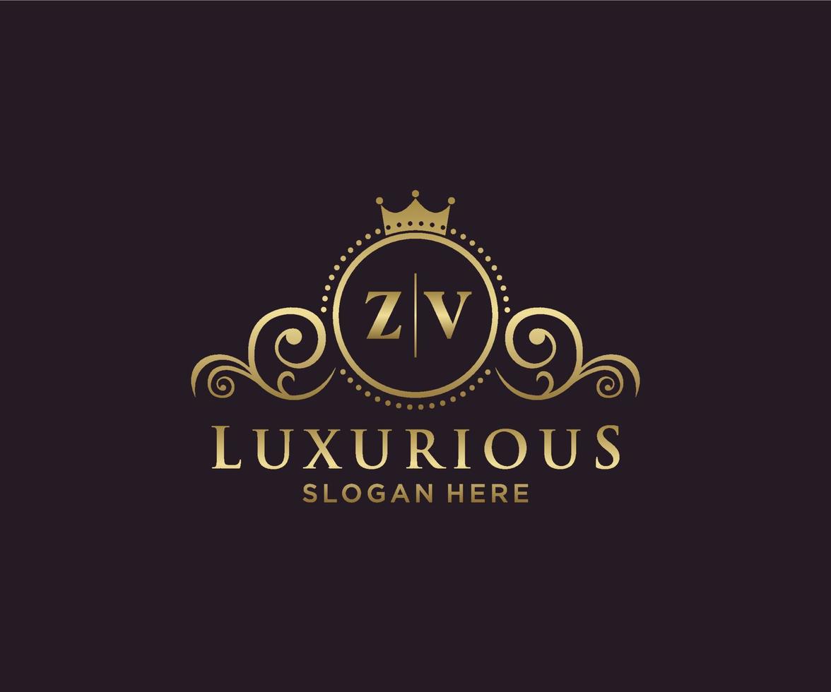 Initial ZV Letter Royal Luxury Logo template in vector art for Restaurant, Royalty, Boutique, Cafe, Hotel, Heraldic, Jewelry, Fashion and other vector illustration.