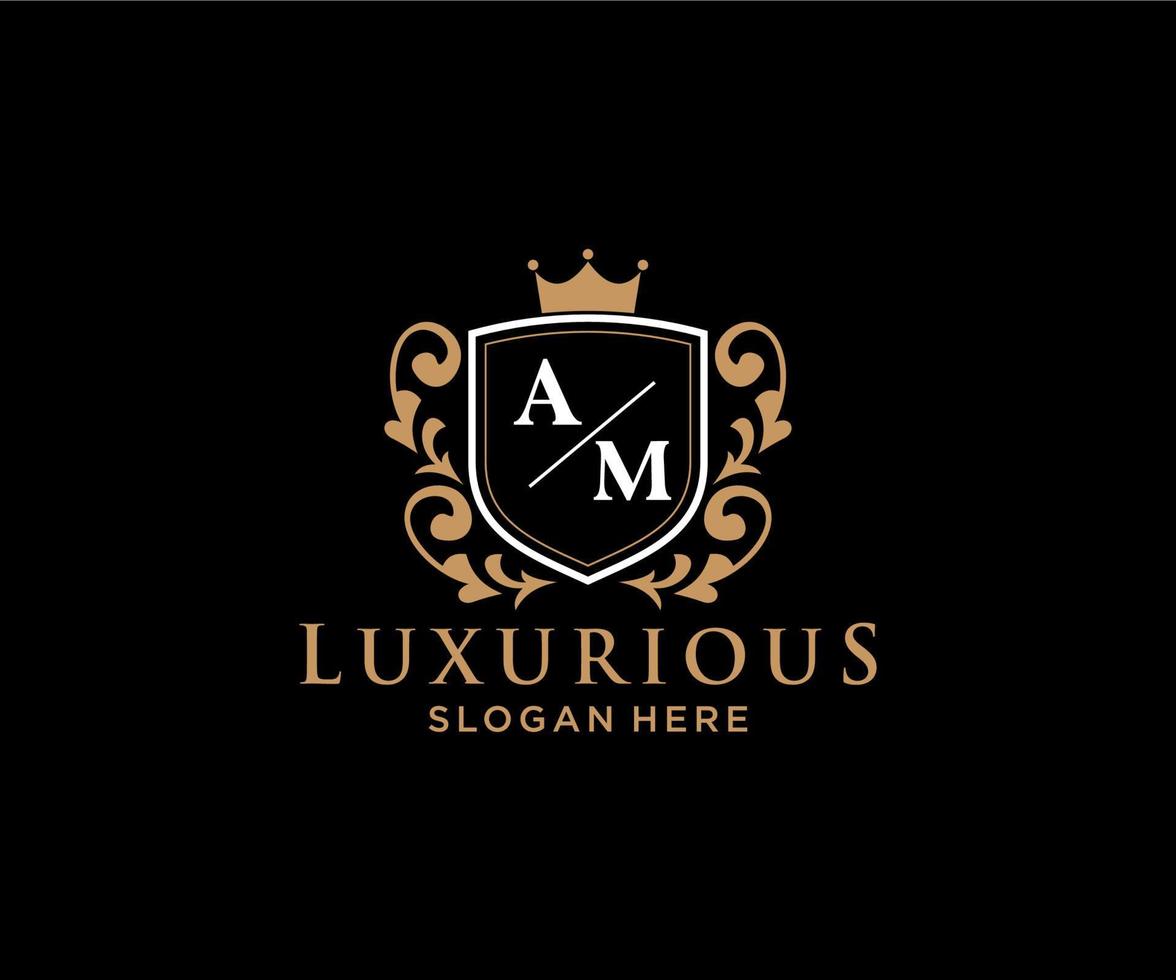 Initial AM Letter Royal Luxury Logo template in vector art for Restaurant, Royalty, Boutique, Cafe, Hotel, Heraldic, Jewelry, Fashion and other vector illustration.