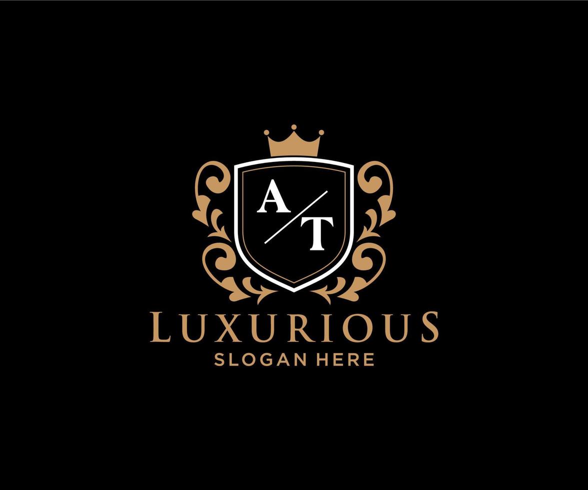 Initial AT Letter Royal Luxury Logo template in vector art for Restaurant, Royalty, Boutique, Cafe, Hotel, Heraldic, Jewelry, Fashion and other vector illustration.