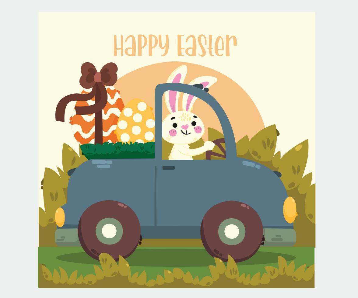 Easter Car Greeting Card Illustration vector