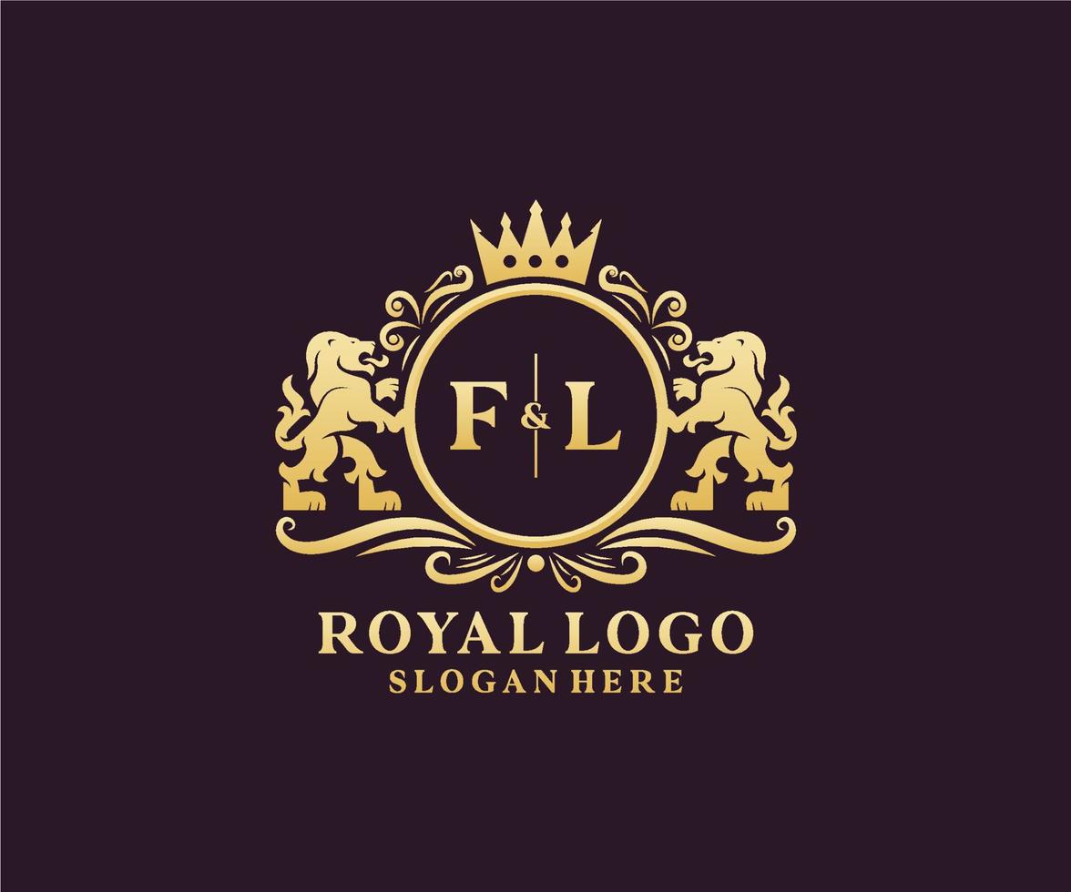 Initial FL Letter Lion Royal Luxury Logo template in vector art for Restaurant, Royalty, Boutique, Cafe, Hotel, Heraldic, Jewelry, Fashion and other vector illustration.
