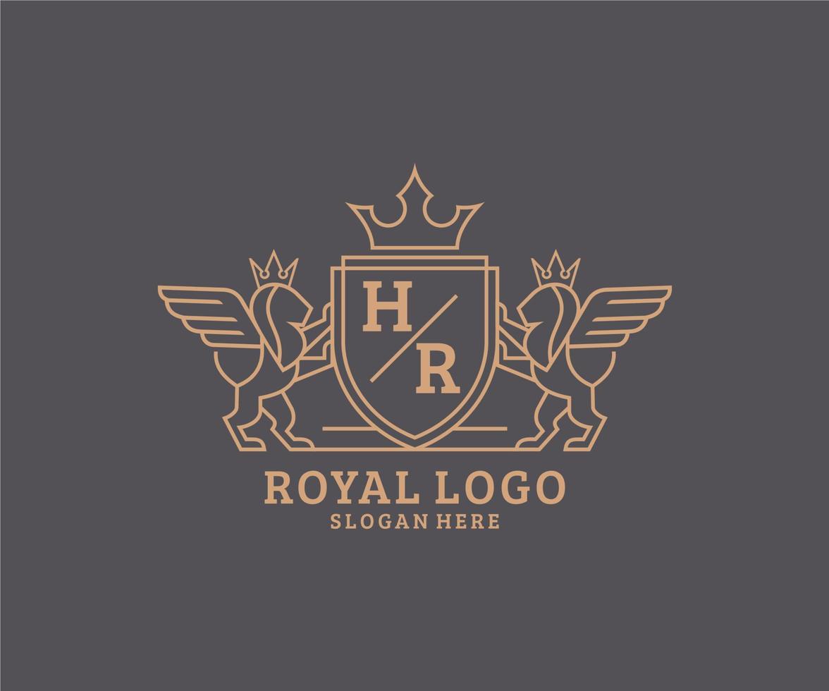 Initial HR Letter Lion Royal Luxury Heraldic,Crest Logo template in vector art for Restaurant, Royalty, Boutique, Cafe, Hotel, Heraldic, Jewelry, Fashion and other vector illustration.