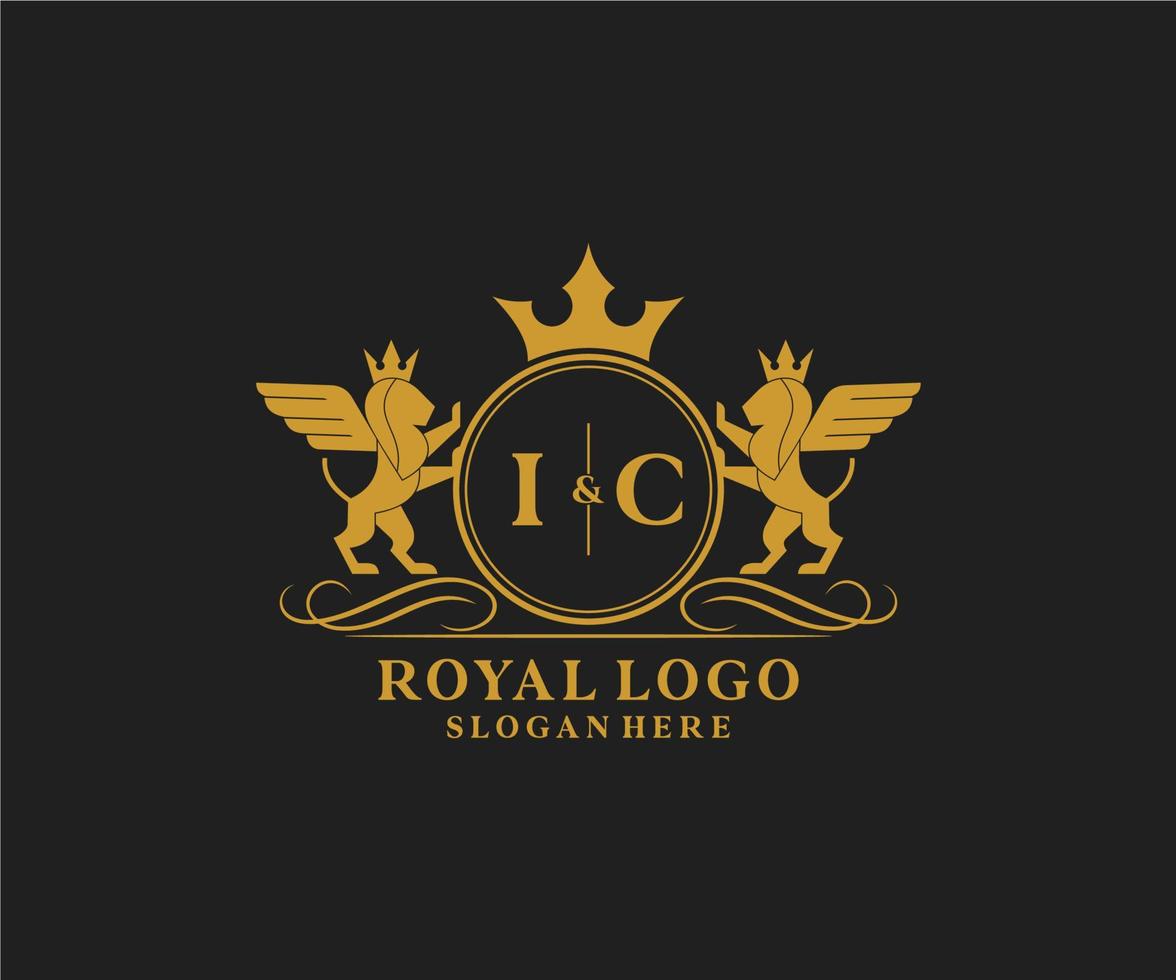 Initial IC Letter Lion Royal Luxury Heraldic,Crest Logo template in vector art for Restaurant, Royalty, Boutique, Cafe, Hotel, Heraldic, Jewelry, Fashion and other vector illustration.