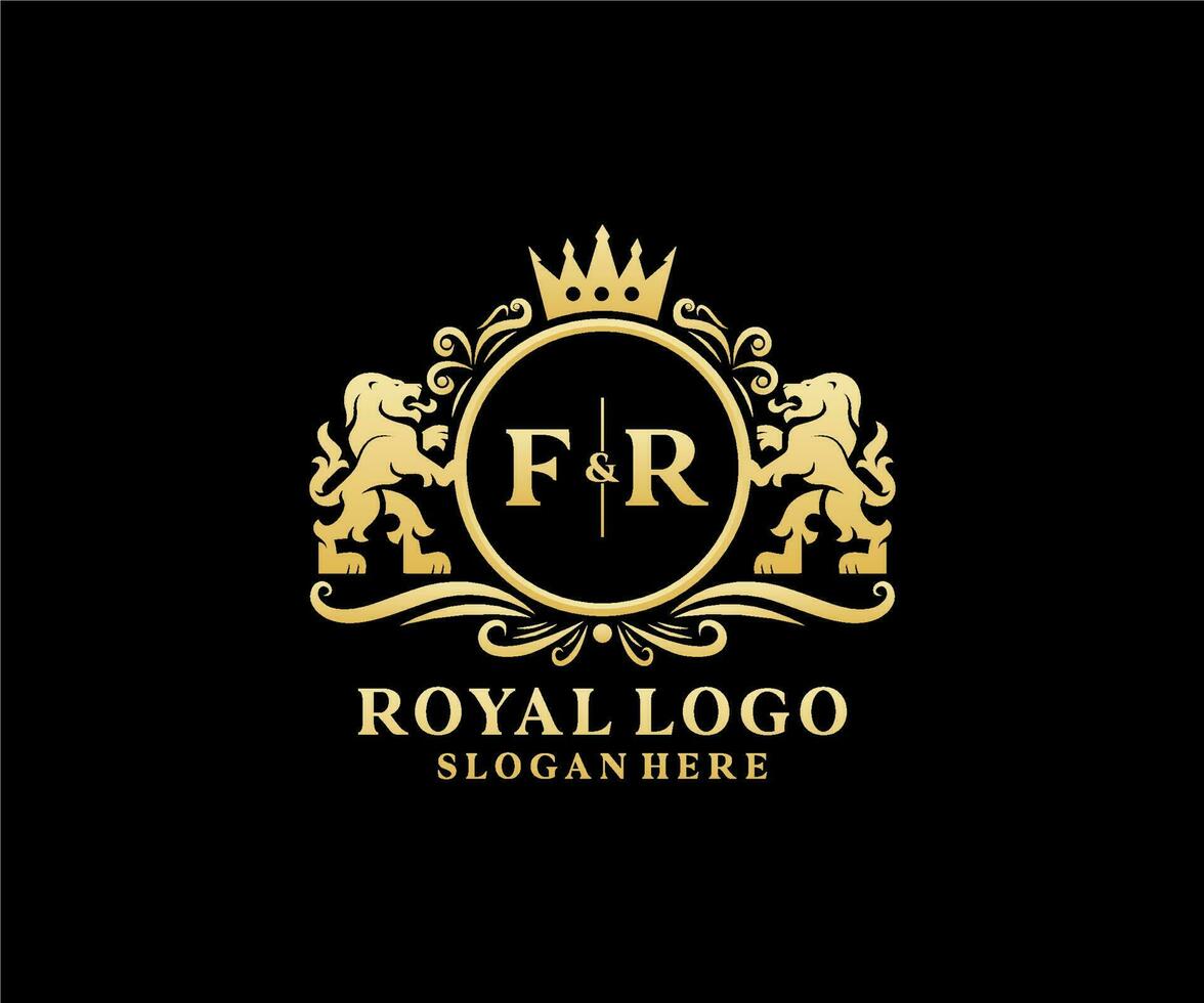 Initial FR Letter Lion Royal Luxury Logo template in vector art for Restaurant, Royalty, Boutique, Cafe, Hotel, Heraldic, Jewelry, Fashion and other vector illustration.